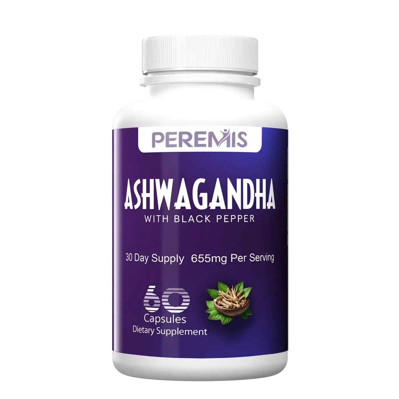 Ashwagandha with Black Pepper Capsules by Peremis - Daily Stress Support Supplement